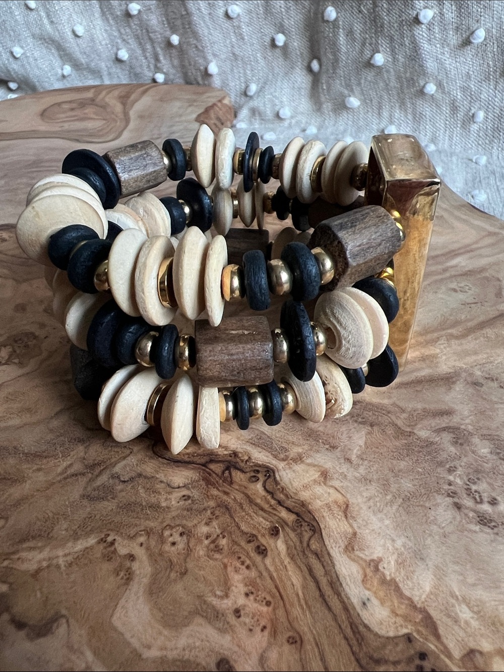 Robert Lee Morris Black, Beige & Gold Multi-Stacked Coil Bracelet